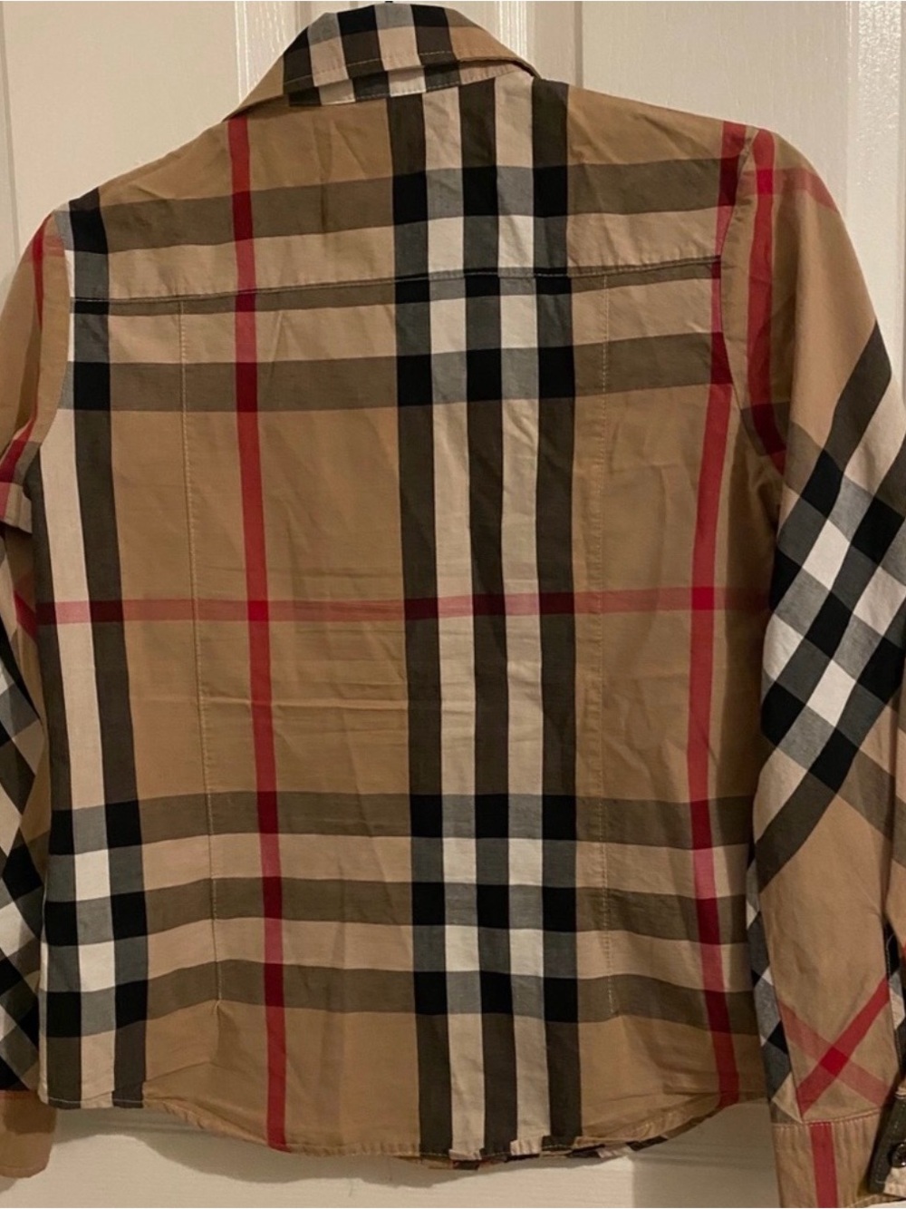 Burberry Tan Plaid Shirt with Black & Red Accents